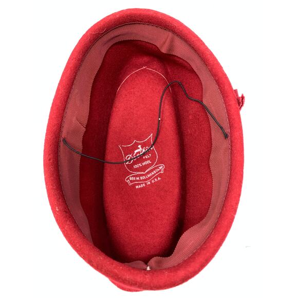 Vintage Red Doeskin Wool Hat Womens Geo W Bollman Bow Mid Century Holiday - Picture 7 of 9